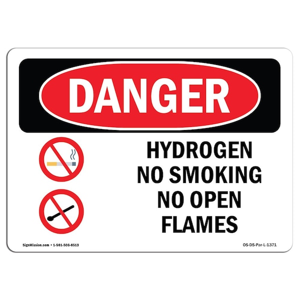 OSHA Sign, Hydrogen No Smoking No Open Flames, 5in X 3.5in, 10PK, 3.5" W, 5" L, Landscape, PK10